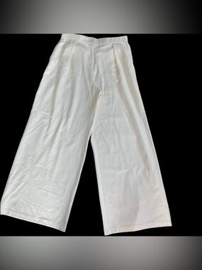 OGL Ivory Wide Leg Pants High Rise Pleated Stretch Trousers L